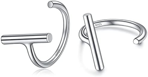 CHIC & ARTSY Half Hoops Earrings 925 Sterling Silver Small Huggie Hoop Earrings Ball, Bar, Star, Moon, Heart, Cross, Dot, Triangle Half Hoops Cartilage Piercing Earrings Tiny Hoop Stud Earrings - High Polished Hug Hoop Earrings for Women