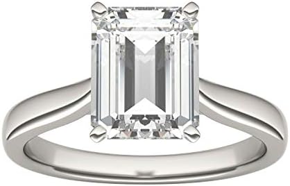 Charles & Colvard 14K White Gold Moissanite Emerald Cut Engagement Ring for Women, Rhodium-Plated, Size 4.5, 2.52ct DEW