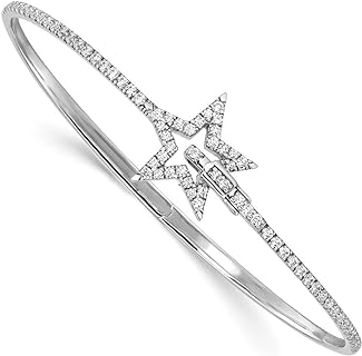 14k White Gold Lab Grown Diamond Star Hinged Bangle Bracelet with Unique Clasp for Women's Elegant Wear