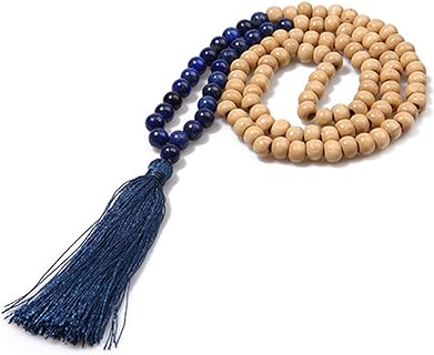 6mm 8mm Chakra Long Mala Rosary Prayer Beads Tassel Necklace Natural Stone Meditation Statement Necklace Japa Yoga Buddhist Rosary Prayer Charm Beaded Strand Necklace for Women Men