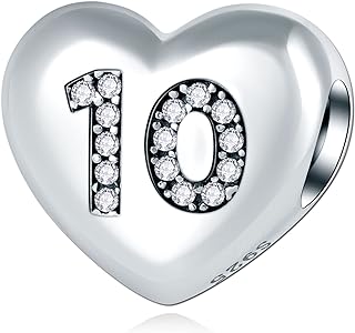 Double-Sided Heart Shaped Number Charm Bracelet - Genuine 925 Sterling Silver with Cubic Zirconia - Perfect for Birthdays & Anniversaries - Compatible with Pandora Style Bracelets & Necklaces