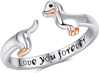 Moonstone Butterfly/Sun and Moon/Dachshund/Mushroom Ring 925 Sterling Silver Adjustable Open Rings Jewelry Gifts for Women Girls