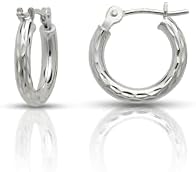 Olivia's Collection 14k White Gold Diamond Cut Hoop Earrings with Latch Back for Women, Men, and Teens - Made in USA
