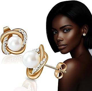 SENGUI 14K Gold Plated Sterling Silver Hypoallergenic Earrings - Luxurious Cubic Zirconia Pearl Studs for Women, Surgical Hoop with Screw Back, Cartilage Piercing Jewelry, Gift for Girls Mujer