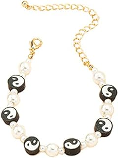 FUTIMELY Resin Flower and Smiley Face Bracelet with Lobster Claw Clasp and Copper Gem - Adjustable Rainbow Polymer Link Bracelet for Women and Girls