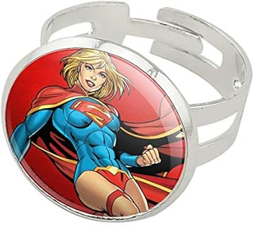 GRAPHICS & MORE Superman Supergirl Character Silver Plated Adjustable Novelty Ring