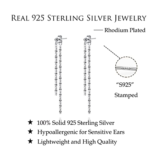 Reffeer Solid 925 Sterling Silver Long Dangle Earrings Tassel Chain for Women Girls Minimalist Dangle Earrings Drops