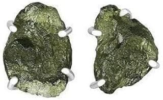 Rough Moldavite Stud Earring From Czech Republic Gemstone 925 Solid Sterling Silver Handmade Designer Jewelry