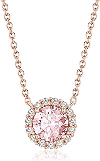18K Rose Gold Plated Sterling Silver Morganite Pendant Necklace with Cubic Zirconia Accents for Women - Perfect Anniversary or Birthday Gift for Wife, Mom, Daughter, Girlfriend
