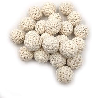 Alenybeby Wooden Crochet Covered Beads for DIY Jewelry Making, Color Mix Round Wood Balls 16mm, Lightweight and Durable with Natural Maple Material, Design 20