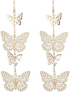 Zinc Crafted Cutout Layered Butterfly Tassel Drop Dangle Earrings with Push Back Finding for Women and Girls