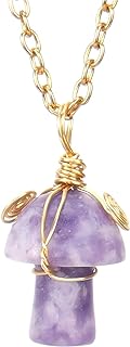 Gold-Plated Mushroom Crystal Pendant Necklace with Cable Chain for Teen Girls and Women, Alloy Rimmed Colorful Crystal in Pink/Purple, Ideal for Graduation Gift