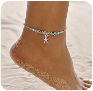 LUXCASTLE Boho Starfish Anklet Conch Shell Turquoise Foot Chain Beach Foot Jewelry Chain for Women and Girls
