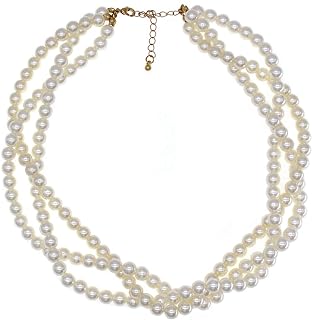 Multi strand Imitation Pearl Necklace for Women 5 Layer Pearl Necklace Bracelet and Earrings Set Costume Wedding Pearl Jewelry