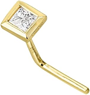Jewelry Avalanche Solid 14Kt Gold Bezel Set princess Cut Moissanite Nose Stud - 22G L-Shape Stud - L-Bend Nose Ring - April Birthstone Nose Ring Stud