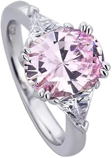Platinum Plated Double Prong 2.5 CT Oval Pink CZ Sterling Silver Engagement Ring for Women, Size 5 to 9