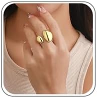 Adjustable Chunky Copper Statement Ring in 18K Gold Finish for Women, No-Gemstone, Minimalist Water-resistant Design