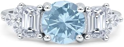 Art Deco Three Stone Round Shaped Emerald Cut Vintage Style Wedding Engagement Ring Cubic Zirconia 925 Sterling Silver Ring