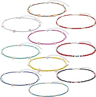 Taouzi Beaded Choker Necklaces for Women Handmade Colorful Beaded Necklace Vsco Boho Beaded Flower Butterfly Necklaces Summer Beach Jewelry Set for Women Girls 10/12Pieces