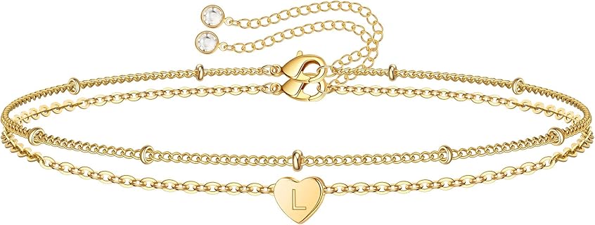 TINGN Goldene und Silberne Baby-Armbänder mit Herz- und Buchstabenmotiven, 14K Gold vergoldet, Größe 15cm + 5cm Verlängerung, hypoallergen und perfekt für Geburtstags- oder Taufgeschenke