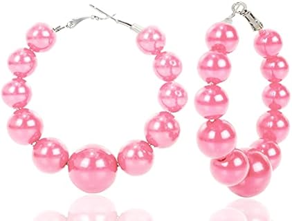 Women's Christmas Simulated Pearl Hoop Earrings with Red & White Beads Design - Hypoallergenic Alloy Statement Jewelry