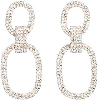 Crystal Rhinestone Drop Earrings with Cubic Zirconia for Women, Exaggerated Oval Design, Perfect for Weddings and Bridal Gifts