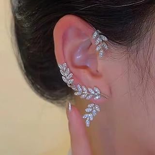Rhinestone Ear Cuffs Leaf Ear Jacket Climber Crawler Earrings Ear Wrap Earrings Cute Hypoallergenic Stud Earrings for Women Girls