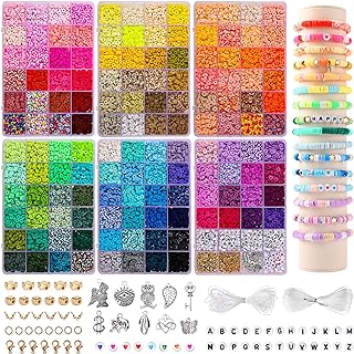 QUEFE Clay Beads DIY Jewelry Kit, 14,000 Beads in 136 Colors for Bracelet Making, Durable Polymer with Pendant Charms, Ideal for Girls 6-12 Years & Adults, Rainbow Design