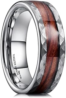 King Will 8mm Mens Silver/Black Tungsten Carbide Ring for Men Really Nature Koa Wood Inlay/Galaxy Series Opal Inlay Wedding Bands Hammered Multi-Faceted Finish edge