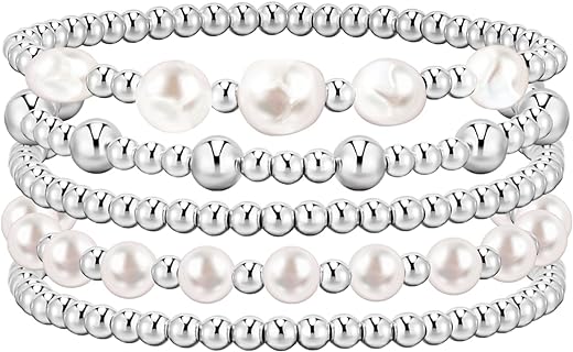 Silver Bracelets For Women Trendy Cute Pearl Beaded Gold Bracelet Stack Set Enewton Dainty Stretch Jewelry Gifts For Woman Teen Girls Valentines Day