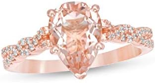Pear Shaped Morganite & Created 1/5 CT.T.W.CZ Diamond Twist Shank Engagement Wedding Bridal Ring 925 Sterling Sliver