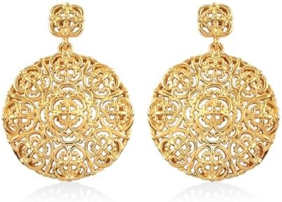 Shop LC Gold Plated Earrings Disc Drop Filigree Earrings for Women Circle Hoop Openwork Summer Boho Beach Earrings Statement Jewelry Birthday Gifts Birthday Gifts for Women