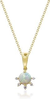 Gin & Grace 10K Yellow Gold Ethiopian Opal Pendant Necklace with Diamonds for women | Ethically, authentically & organically sourced (Round) shaped opal hand-crafted jewelry for her