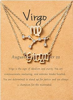 PANTIDE 3Pcs Constellation Zodiac Layer Necklaces for Women Girls, Retro 14K Gold Plated 12 Constellation Pendant Necklace Exquisite Letter Horoscope Old English Zodiac Sign Jewelry Birthday Gift