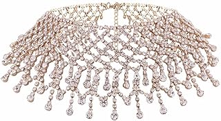 COLORFUL BLING Luxury Rhinestone Full Crystal Tassel Choker Necklace for Women Girls Party Wedding Bridal Bridesmaid Costume Neck Jewelry Accessories