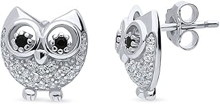 BERRICLE Sterling Silver Owl Cubic Zirconia CZ Fashion Stud Earrings for Women, Rhodium Plated