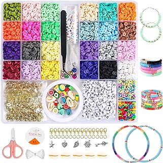 6500Pcs Clay Beads for Bracelet Making, 24 Colors Flat Round Polymer Clay Heishi Beads for Friendship Jewelry Making kit, with Charms for Bracelets Necklace, Craft Gifts for Teenage Girls.