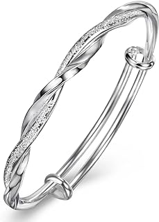 Choistily Silver Bangle Bracelets for Women Open Twisted Bracelets Wrist Cuff Bangle Bracelets Simple Adjustable Bracelets Minimalist Bracelet Women Jewelry Party Valentine Gifts for Wife
