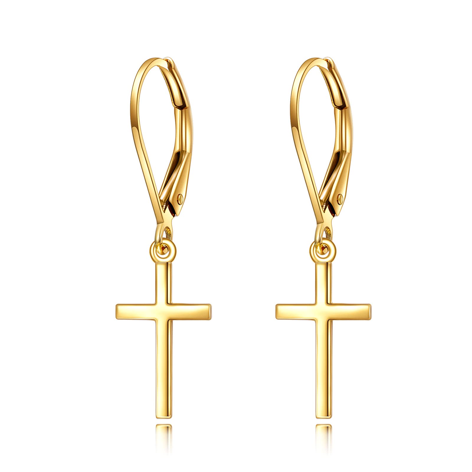 14k Solid Gold Cross Earrings for Women Heart Leverback Dangle Drop Earrings Jewelry Birthday Gifts for Her