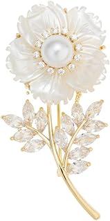 Vintage Chinoiserie 14K Gold Freshwater Pearl Floral Design Brooch, Camellia Accessory with Natural Freshwater Pearls, Botanical Ornament for Her