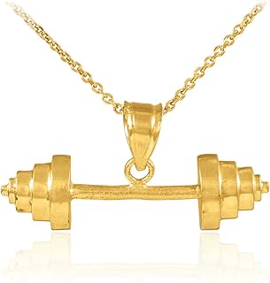 10k Gold Weightlifting Barbell Sports Pendant Necklace