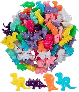 Bright Colorful Dinosaur Plastic Bead Assortment - DIY Dinosaur Necklace Jewelry Craft - Pony Beads, Novelty Beads