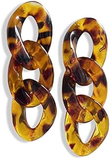 70s-90s Vintage Leopard Print Acrylic Shell Drop Earrings with Chain for Women and Girls - Bohemian Design