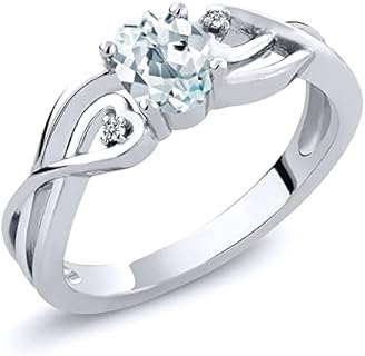 Gem Stone King 925 Sterling Silver Sky Blue Aquamarine and White Lab Grown Diamond Ring For Women (0.44 Cttw, Gemstone Birthstone, Available In Size 5,6,7,8,9)