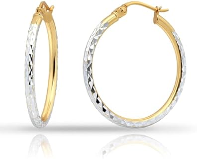 Two-Tone Diamond-Cut Click-Top Hoop Earrings in 925 Sterling Silver for Women and Teens, 25mm - 50mm Size Range