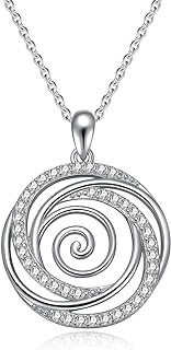 Sterling Silver Spiral Pendant Necklace with Zircon Gems and Cable Chain for Women