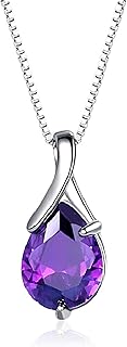Collier pendentif Bellitia Jewelry avec améthyste naturelle en forme de poire, chaîne en Argent Sterling 925 de 45 cm, cadeau idéal pour femmes et filles pour toute occasion