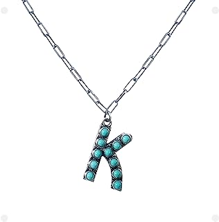 Western Boho Turquoise Letter A-Z Pendant Initial Necklace