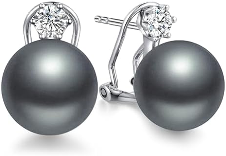 Large 12MM Simulated Pearl Drop Earrings for Women with Cubic Zirconia Gems in Sterling Silver, Dangle Design, Perfect Jewelry Gift