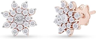 0.10 Carat (Cttw) White Natural Diamond Cluster Stud Earrings 14K Rose Gold Over Sterling Silver (I-J Color, I2-I3 Clarity, 1/10 CT)